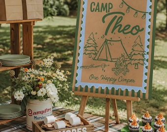 One Happy Camper Birthday Banner | One Happy Camper Party Decor | 18x24 Kraft Camping Banner | First Birthday Camping Theme Sign