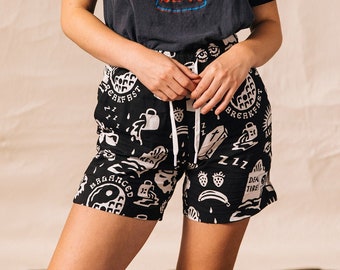 Dead Tired Mens & Womens Walk Shorts, Coffee Shorts, Breakfast Print, Hipster Food Shorts, Foodie, Waffles