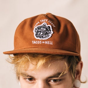 Hope They Serve Tacos in Hell Hat, Strapback Hat, Mens Hat, Womens Hats, Snapback, Vintage Baseball Cap, Felt Patch, Taco Foodie Gift