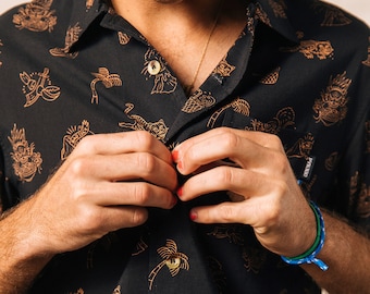 Spicy Noods Fun Mens & Womens Tropical Button-Up Top, Noodle Button Down Shirt, Tiki Shirt, Hipster Food Shirt, Foodie, Palm Shirt, Dim Sum