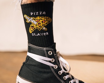 Pizza Slayer Tattoo Dagger Foodie Crew Socks, Funny Socks, Cool Socks, Mens Socks, Fun Socks Women, Crazy Socks, Best Pizza Gift