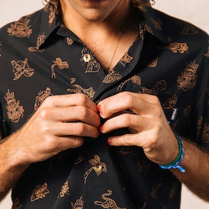 Spicy Noods Fun Mens & Womens Tropical Button-Up Top, Noodle Button Down Shirt, Tiki Shirt, Hipster Food Shirt, Foodie, Palm Shirt, Dim Sum