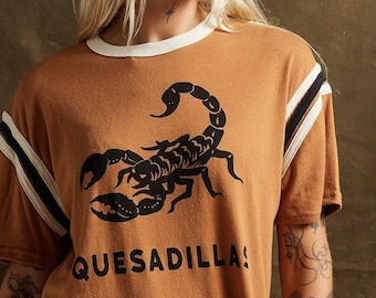 Vintage Ringer Tee Southwestern Desert Food Shirt Plus Size T Shirt Quesadilla Retro Food Lover Gift Casual Wear Burnt Orange Scorpion Tee