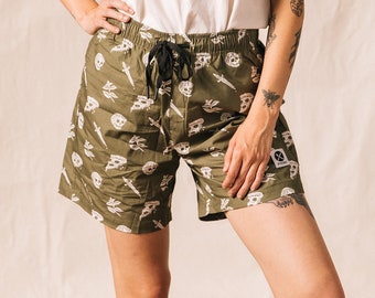 Pizza Slayer Fun Mens & Womens Walk Shorts, Pizza Shorts, Pizza Print, Hipster Food Shorts, Foodie, Tattoo Flash, Caesar, Pizza Planet