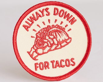 Tacos, Day of the Dead, Iron on Patch, Patches, Stocking Stuffers, Embroidered Patch, Gifts for Men, Gifts for Her, Skull, Taco, Bones