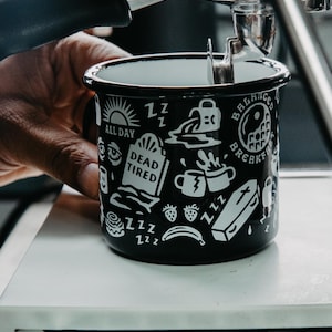Dead Tired Enamel Coffee Mug | Food Pun Cup | Foodie Gift | Coffee Gift | Skull Mug | Gifts Under 25 | Funny Coffee Mug | Caffeine