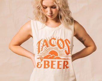 Tacos & Beer Womens Foodie Tank | Funny Taco Shirt | Taco Tshirt | Craft Beer | Cinco De Mayo | Workout Tanktop | Food Shirt