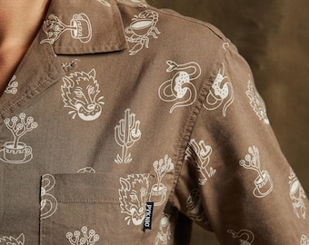 Desert Donuts Button Up Shirt | Donut Shirt | Western Desert Art | Foodie Shirt | Joshua Tree Shirt | Cotton Button Down Top