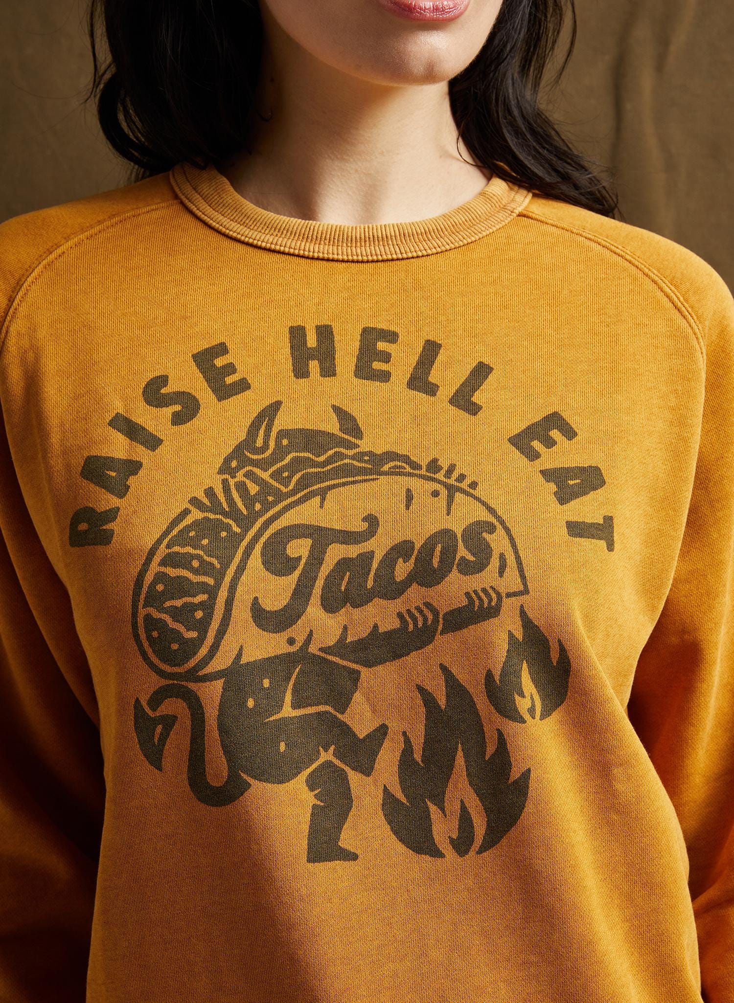 Raise Hell Eat Tacos Unisex Adult Taco Organic Cotton Hemp Crewneck Sweatshirt, Taco Tuesday, Texas, Shirts with Sayings, Mexican Food Shirt