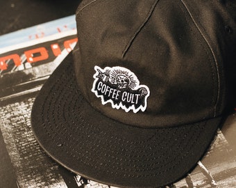 Coffee Cult Hat, Strapback Hat, Mens Hat, Womens Hats, Snapback, Vintage Baseball Cap, Felt Patch, Coffee Gift, Barista