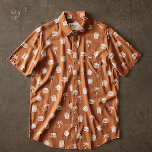 Mens & Womens Take It Greasy Fun Casual Woven Button Up Food Shirt, Burger Fries Blouse, Funny Cheeseburger Shirt, Paradise Hawaiian Shirt image 1