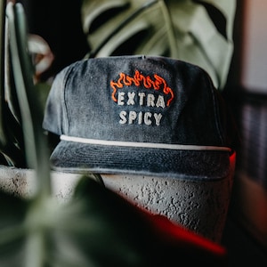 Extra Spicy Rope Chainstitch Vintage Style Trucker Hat, Hot Sauce, Foodie Gift, Ghost Pepper