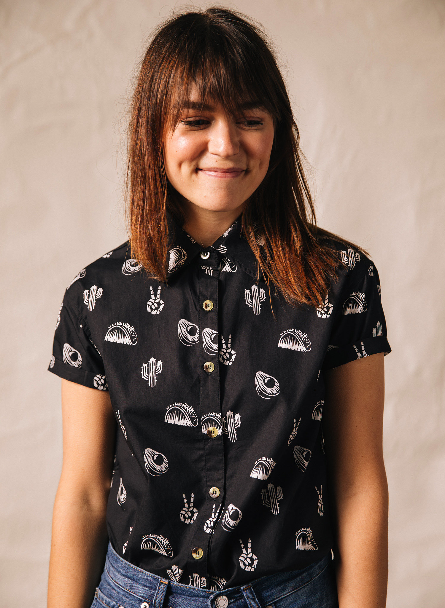 Womens Button-up Top Taco Button 