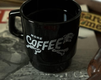 More Coffee Black Glass Milk Mug | Vintage Style Stackable Mug | 8 oz Coffee Mug | Retro Mug | Coffee Lover | Coffee Gift for Foodies