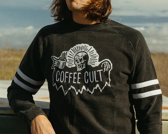 Coffee Cult Crewneck Sweatshirt | Comfy Hemp Sweatshirt | Skull Shirt | Vintage Style 70s Sweatshirt | Jumper | Coffee Lover | Foodie Gift