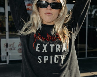 Extra Spicy Crewneck | Chainstitch Embroidery and Felt Vintage Style Hemp Cotton Sweatshirt | Foodie Gift