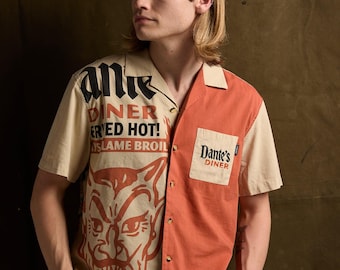 Dante's Diner Devil Button-Up Shirt - Retro Pancakes & Coffee Breakfast Camp Shirt by Pyknic