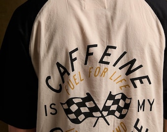 Café Racer Button-Up Shirt - Motorcycle Coffee Camp Shirt Black White Racing Flags by Pyknic