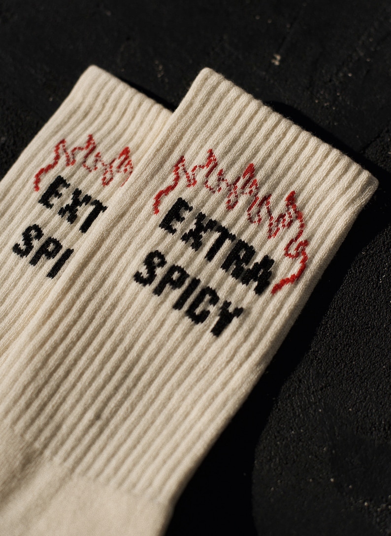 Extra Spicy Hot Sauce Personality Socks, Funny Socks, Cool Socks, Mens Socks, Socks Women, Fun Socks, Crazy Socks, Unisex image 1