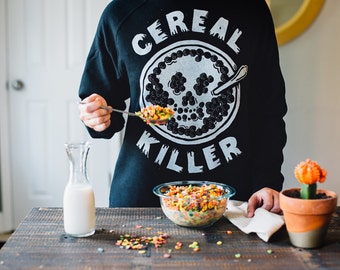 Cereal Killer Crewneck Sweatshirt | Comfy Sweatshirts with Sayings | True Crime Shirt | Murderino | Food Puns | Gift for Her | Halloween Top