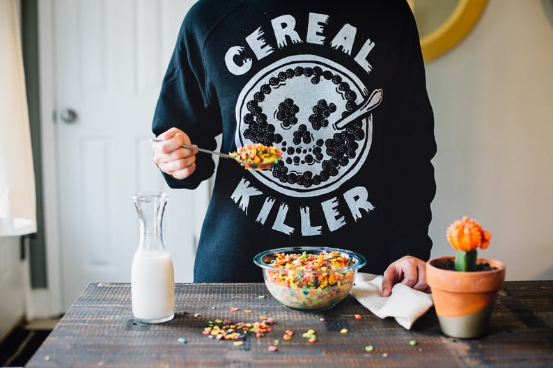 Cereal Killer Crewneck Sweatshirt | Comfy Sweatshirts with Sayings | True Crime Shirt | Murderino | Food Puns | Gift for Her | Halloween Top 