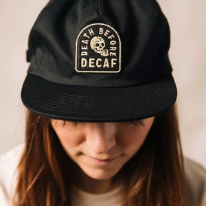 Death Before Decaf Coffee Hat, Strapback Hat, Mens Hat, Womens Hats, Snapback, Vintage Baseball Cap, Felt Patch, Coffee Gift, Barista