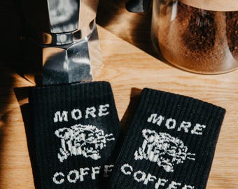 More Coffee Socks, Black Crew Socks, Tiger Graphic, Funny Coffee Gift, Vintage Crew Socks, Caffeine Lover Socks, Unisex Funny Socks
