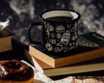 Dead Tired Enamel Coffee Mug | Food Pun Cup | Foodie Gift | Coffee Gift | Skull Mug | Gifts Under 25 | Funny Coffee Mug | Caffeine