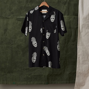 Permanent Vacation Button-Up Shirt Pineapple Skull All Over Print Tattoo Flash Cool Tiki Button Down Shirt Pyknic image 5
