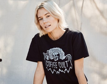 Coffee Cult Unisex Adult Graphic Tshirt, Funny Coffee Shirt, Shirts with Sayings, Foodie Gift, Food Tshirt, Black Coffee Lover, Cafe