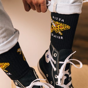 Pizza Slayer Tattoo Dagger Foodie Crew Socks, Funny Socks, Cool Socks, Mens Socks, Fun Socks Women, Crazy Socks, Best Pizza Gift image 2