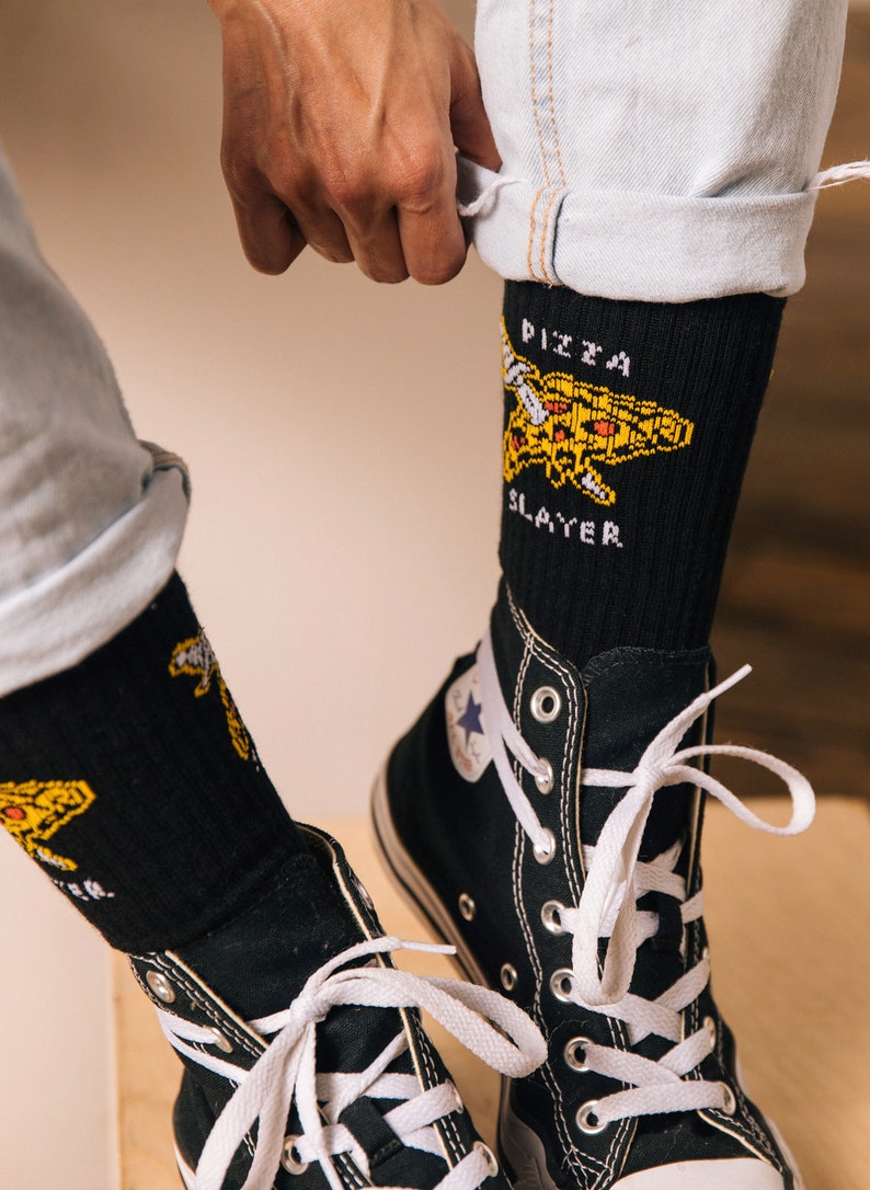 Pizza Slayer Tattoo Dagger Foodie Crew Socks, Funny Socks, Cool Socks, Mens Socks, Fun Socks Women, Crazy Socks, Best Pizza Gift image 2