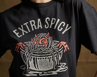 Extra Spicy Personality Hot Noodles Foodie Tshirt | Food Pun Shirt | Ramen | Asian Food | Shirts with Sayings | ATX | DTLA | Devil Tattoo