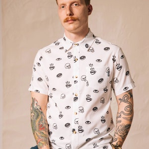 Morning Glory Fun Men Womens Button-Up Top, Best Coffee Button Down Shirt, Donut Shirt, Hipster Food Shirt, Foodie Top, Barista Gift, Cafe image 3