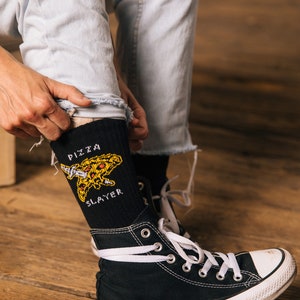 Pizza Slayer Tattoo Dagger Foodie Crew Socks, Funny Socks, Cool Socks, Mens Socks, Fun Socks Women, Crazy Socks, Best Pizza Gift image 3