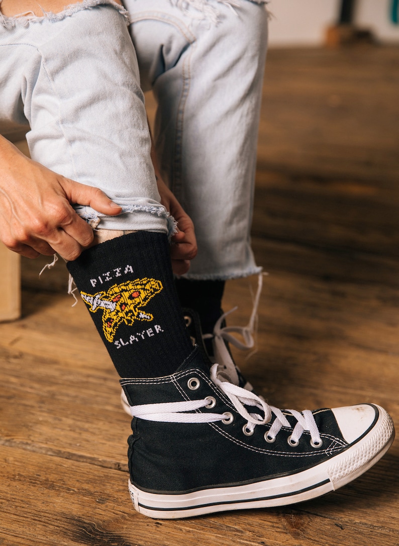 Pizza Slayer Tattoo Dagger Foodie Crew Socks, Funny Socks, Cool Socks, Mens Socks, Fun Socks Women, Crazy Socks, Best Pizza Gift image 3