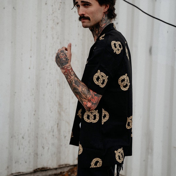 Don't Get It Twisted Men's Button-Up | Casual Pretzel Food Shirt | Vacation Shirt | Snacks