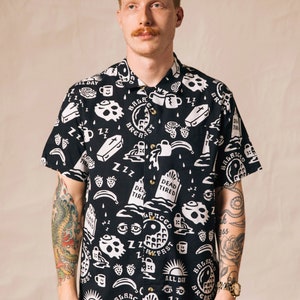 Dead Tired Fun Men Womens Button-Up Top, Best Coffee Button Down Shirt, Breakfast Shirt, Hipster Food Shirt, Foodie Top, Barista Gift, Cafe