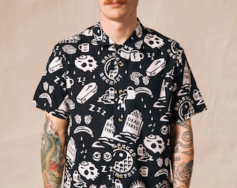 Dead Tired Fun Men Womens Button-Up Top, Best Coffee Button Down Shirt, Breakfast Shirt, Hipster Food Shirt, Foodie Top, Barista Gift, Cafe
