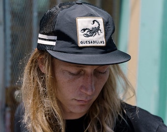 Quesadillas Hat, Unstructured Cap, Nylon Trucker Hat, Southwest, Scorpion Patch, Foodie Gift, Vintage Hats, Embroidered Patch Snapback Hat