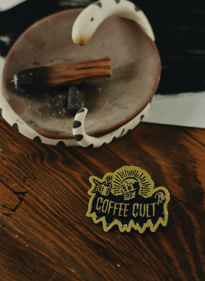 Coffee Cult Pin | Vintage Brass Metal | Foodie Gift | Pyknic