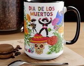 Day of the Dead Two-Tone Coffee Mug, 15oz Mexico Coffee Cup Mexican Dia de los Muertos Cup