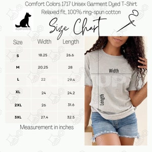Comfort Colors 1717 Unisex Garment-Dyed T-shirt Size Chart Guide