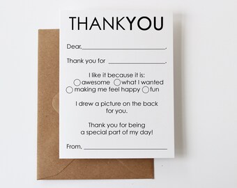 Kids Fill In the Blanks Thank You Cards | Kids Notecard Stationery
