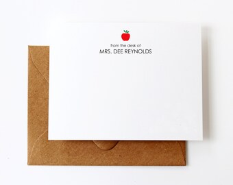 Personalized Teacher Thank You Note Cards | 12 Apple Stationery Set for Teacher Appreciation Gift | From the Desk of Notecards