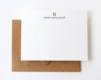 Personalized Traditional Monogram Stationery Set |  12 Classic Initial Note Cards with Euro Flap Envelopes