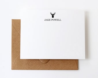 Personalized Deer Stationery for Mens Gift | Masculine Deer Stationary Hunter | Mens Deer Antler Stationery | 12 Deer Hunting Note Cards |N2