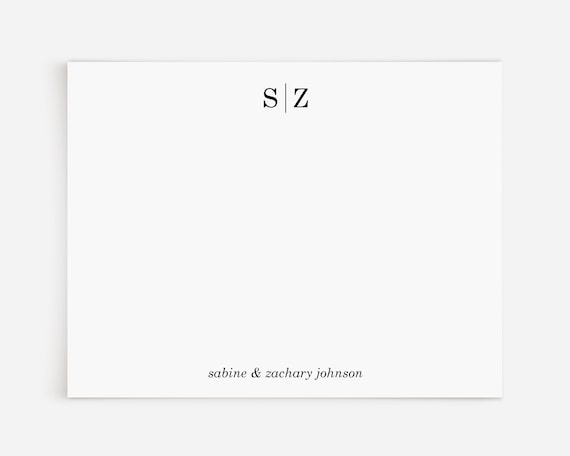 Personalized Monogram Stationery | 12 Double Initials Monogram Notecards | Couples Newlywed Wedding Thank You Notes