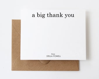 A Big Thank You Note Card Set for Teachers | Thank You Staff Stationery Set | 12 Flat Thank You Cards | Kids Thank You Card Pack | N013