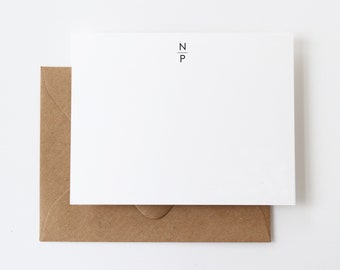 Personalized Monogram Stationery Set | 12 Modern Minimal Two Initial Note Cards | Simple Monogrammed Line Notecards